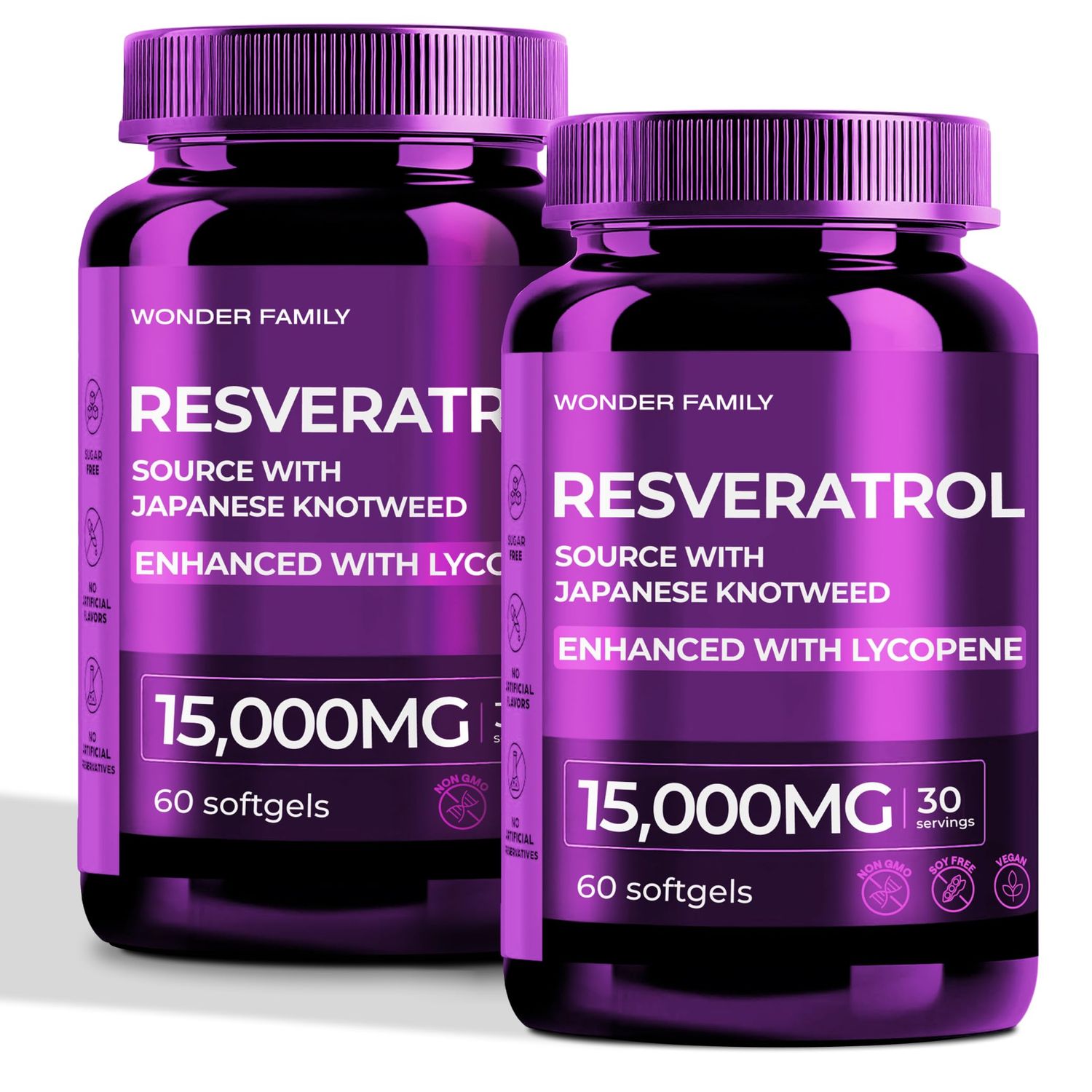 WONDER FAMILY Resveratrol Supplement - Resveratrol 1000MG Softgel - Powerful Antioxidants Supplement for Heart Health, Immune Strength, Age Signs - Higher Potency Next to Resveratrol 800 mg - 2 Pack