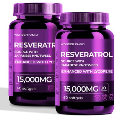 WONDER FAMILY Resveratrol Supplement - Resveratrol 1000MG Softgel - Powerful Antioxidants Supplement for Heart Health, Immune Strength, Age Signs - Higher Potency Next to Resveratrol 800 mg - 2 Pack