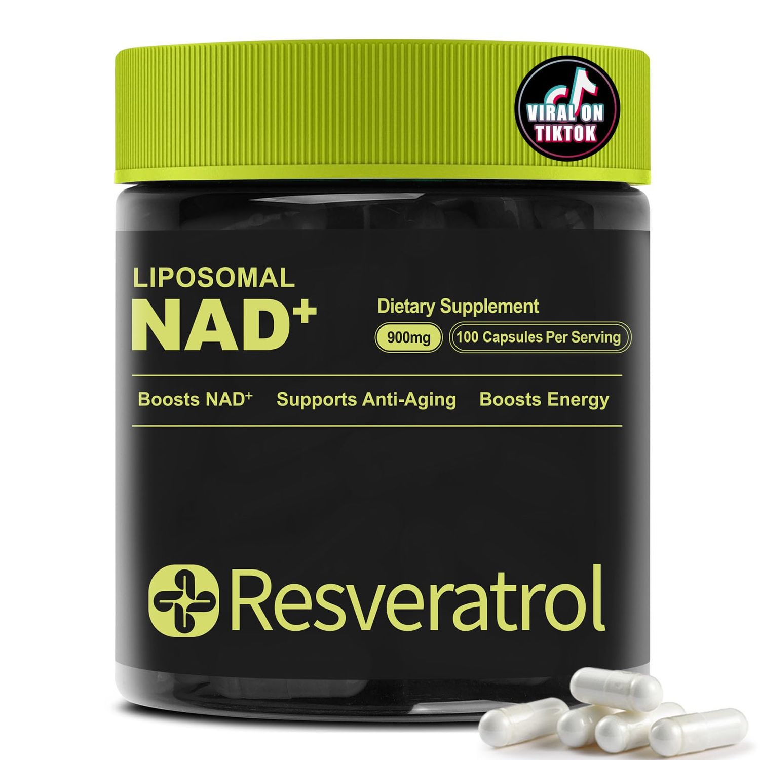 BOSNETHUINH NAD Supplement Resveratrol &amp; Quercetin with Liposomal NAD - NMN Supplement Alternative for Anti-Aging, Mental Clarity &amp; Cellular Energy 100 Capsules