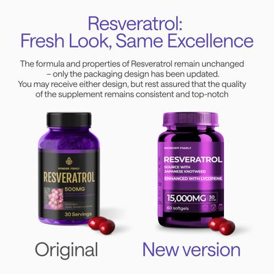 WONDER FAMILY Resveratrol Supplement - Resveratrol 1000MG Softgel - Powerful Antioxidants Supplement for Heart Health, Immune Strength, Age Signs - Higher Potency Next to Resveratrol 800 mg - 2 Pack