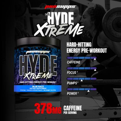 PROSUPPS Mr. Hyde Xtreme Pre Workout Powder with Creatine, Beta Alanine & Caffeine - Extreme Energy, Pumps, Focus & Performance - Fitness & Gym Supplements for Men & Women (Blue Razz, 30 Servings)