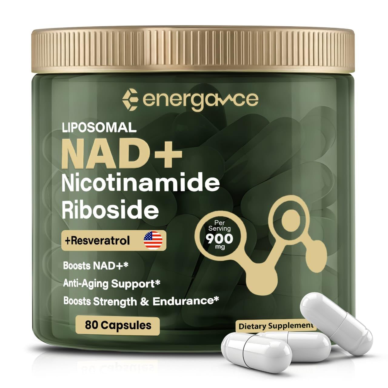 Premium NAD Supplement for Cellular Energy and Healthy Aging - Supports Cognitive Function, Vitality, and Immune Health - 80 Vegan Capsules