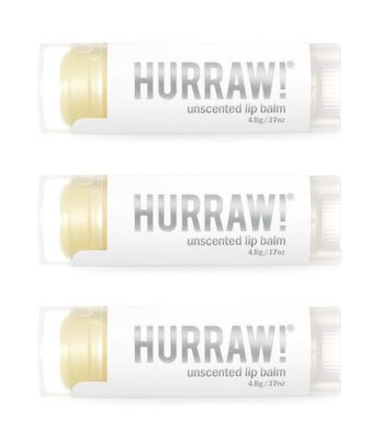 Hurraw! Unscented Lip Balm, 3 Pack: Organic, Certified Vegan, Cruelty and Gluten Free. Non-GMO, 100 Natural Ingredients. Bee, Shea, Soy and Palm Free. Made in USA