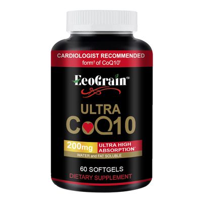 EeoGrain 200 mg Super Coenzyme Q10 (Ubiquinone) with Vitamin E - High Absorption Rate, Antioxidant Supplement, Supports Heart Health and Energy, Vegan Gluten-Free Softgels, 60 Count