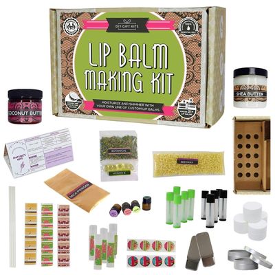 DIY Gift Kits 73-Piece DIY Lip Balm Kit | Includes All Natural &amp; Organic Essential Oils, Shea Butter, Filling Tray &amp; More | Makes 23 Homemade Lip Balms | For Dry &amp; Chapped Lips | For Kids &amp; Adults