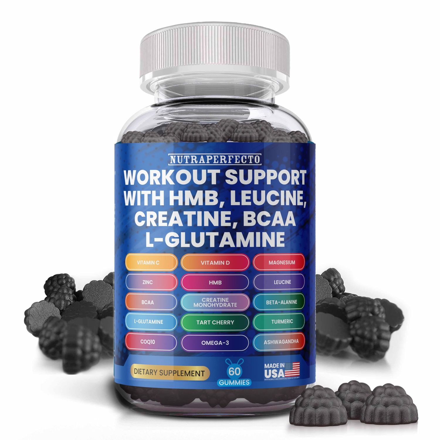Sugar Free Workout Recovery Gummies with HMB, Leucine, Creatine, BCAA, Natural Vegan Supplements for Pre Post Athletes, Gym Enthusiasts &amp; Active Lifestyles - Boost Energy, Endurance &amp; Muscle Repair