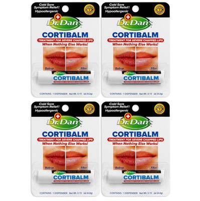 Dr. Dan&#39;s Cortibalm - 4 Pack - for Dry Cracked Lips - Healing Lip Balm for Severely Chapped Lips - Designed for Men, Women and Children