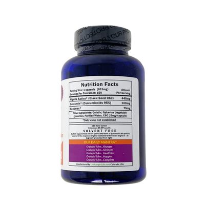 C60live - C60 Complete - Carbon 60 (Fullerene) with Black Seed Oil &amp; Curcumin - Antioxidant Supplement - for Longevity &amp; Cognitive Function - All Natural - 150 Gel Capsules