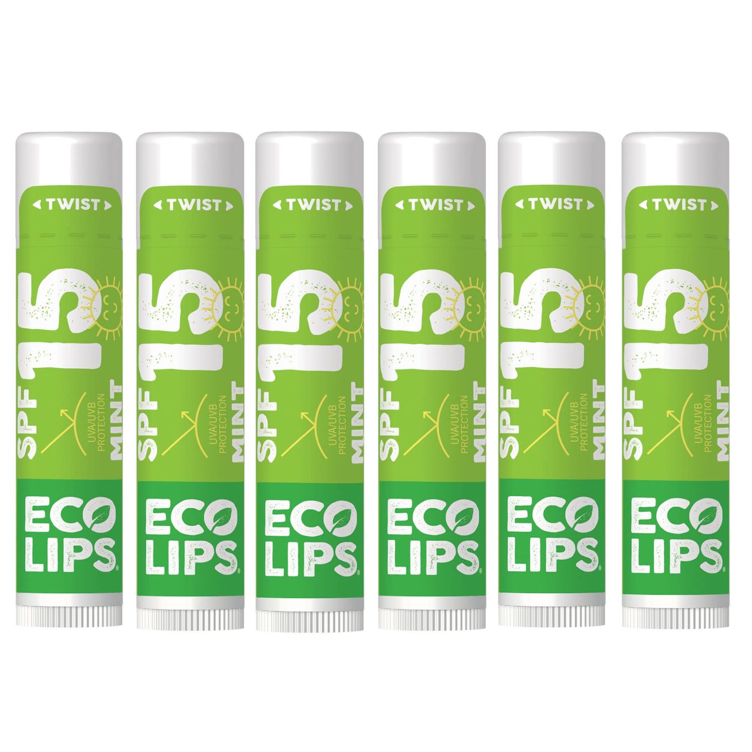 Eco Lips Classic Mint Broad Spectrum Sunscreen Lip Balm 6-Pack - 100 Plastic-Free Plant Pod Packaging - Made in USA
