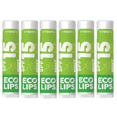 Eco Lips Classic Mint Broad Spectrum Sunscreen Lip Balm 6-Pack - 100 Plastic-Free Plant Pod Packaging - Made in USA