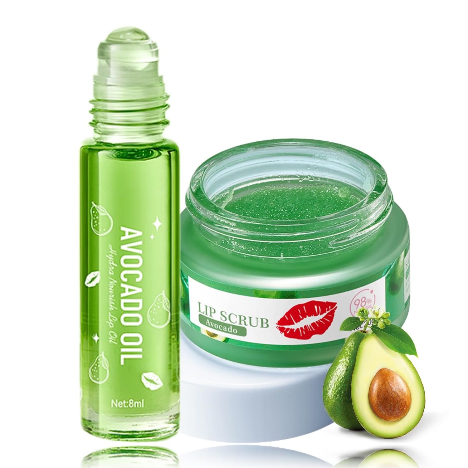Lip Exfoliator &amp; Lip Oil Set 2PCS - Avocado Lip Scrub &amp; Lip Oil for Women - Hydrating Lip Moisturizer - Lip Scrubber Exfoliator - Lip Mask - Reduce Lip Lines Lip Products - Gifts for Teen Girls