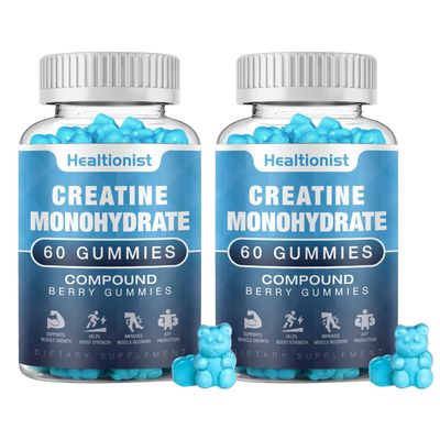 Healtionist 2 Pack Creatine Monohydrate Gummies for Men &amp; Women, Chewable Creatine Monohydrate for Muscle Strength &amp; Growth, Muscle Builder, Energy Boost, Pre-Workout Supplementm, Vegan, 120 Counts