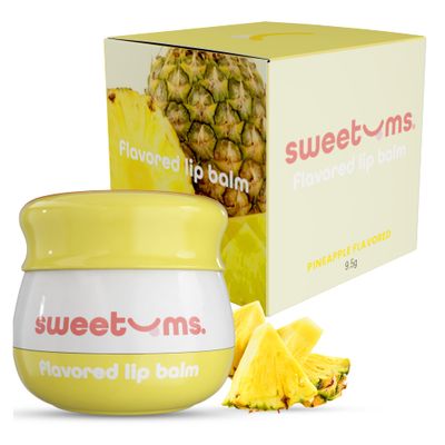 Sweetums Pineapple Lip Balm with Vitamin E Oil - Natural Lip Moisturizer for Dry, Chapped Lips - Vegan Lip Care with Built-In Mirror and Applicator - Hydrating Lip Treatment - 0.15 oz