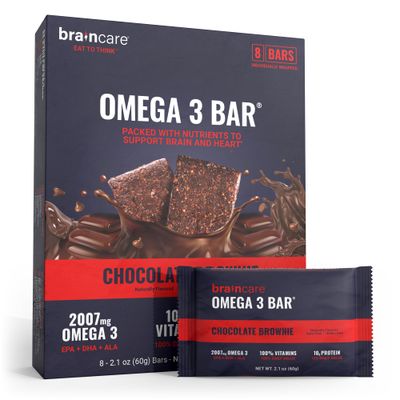 Omega 3 Fig Bars, Fish oil Alternative, Chocolate Brownie Gluten-Free Protein Snacks, 2007mg Omega-3 Oil, Perfect High-Protein Meal Replacement Breakfast Bars for Healthy Adults (8 Count)