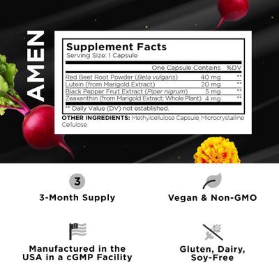 Amen Eyes Lutein Zeaxanthin Supplement - Eyes Vitamins - Lutein and Zeaxanthin from Marigold Extract, Red Beet Root Powder, Black Pepper Fruit Extract - 3-Month Supply Eye Care - Non-GMO - 90 Capsules