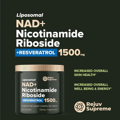 NAD Supplement 1500mg, Liposomal Nicotinamide Riboside, 300mg Trans-Resveratrol, NAD Nicotinamide Riboside Resveratrol NMNH Alternative, NAD Supplement for Anti Aging, Cell Regeneration 120 Capsules