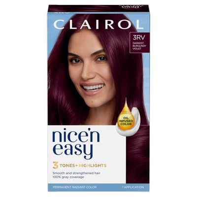 Clairol Nice&#39;n Easy Permanent Hair Dye, 3RV Darkest Burgundy Violet Hair Color, Pack of 1