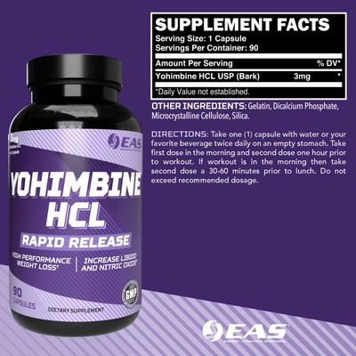 EAS Yohimbine HCL | Improved Weight Loss &amp; Athletic Performance | Rapid Release Technology | Better Absorption with Cyclosome Delivery | 90 Capsules