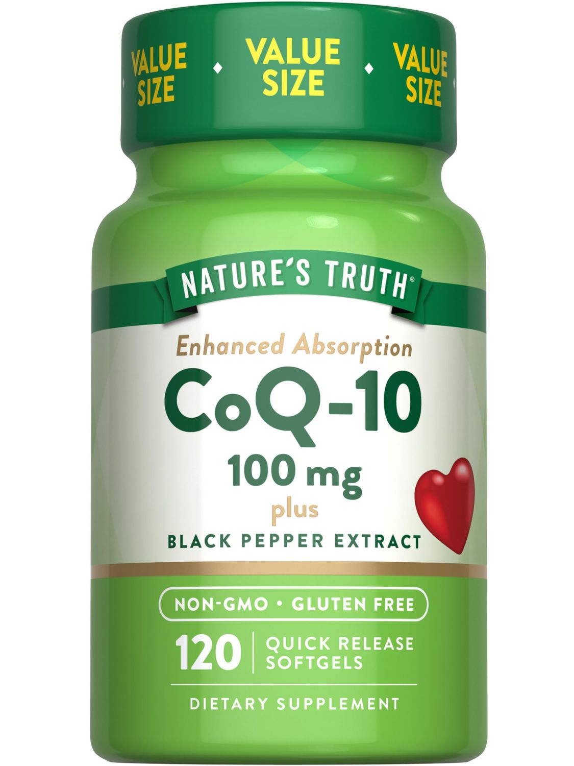 Nature&#39;s Truth CoQ10 100mg | 120 Softgels | High Absorption | Non-GMO &amp; Gluten Free Coenzyme Supplement | with Black Pepper Extract