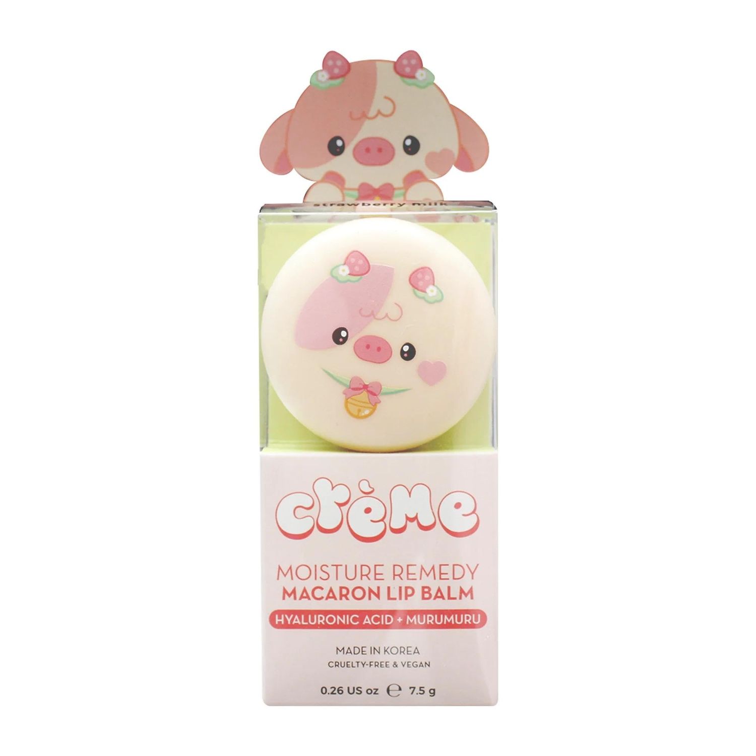 The Crme Shop Strawberry Cow Macaron Lip Balm, Korean Lip Balm with Hyaluronic Acid and Murumuru Butter - Strawberry Milk