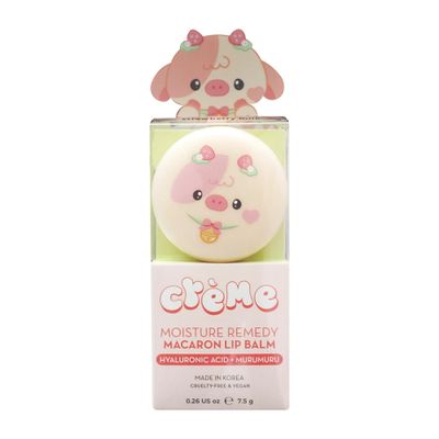 The Crme Shop Strawberry Cow Macaron Lip Balm, Korean Lip Balm with Hyaluronic Acid and Murumuru Butter - Strawberry Milk