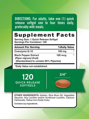 Nature's Truth CoQ10 100mg | 120 Softgels | High Absorption | Non-GMO &amp; Gluten Free Coenzyme Supplement | with Black Pepper Extract