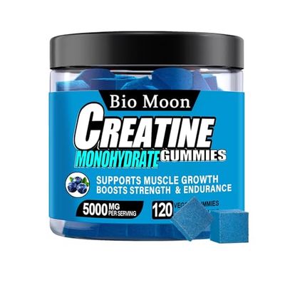 Bio Moon Creatine Monohydrate Gummies 5000mg for Men &amp; Women, Chewables Creatine Monohydrate for Muscle Strength, Muscle Builder, Energy Boost, Pre-Workout Supplement(120 Count)- Blueberry Flavour