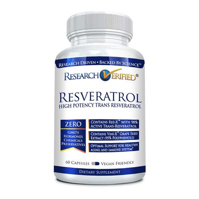 Research Verified Resveratrol - 98 Trans-Resveratrol 1000 mg, Anti-Aging Support - 1 Bottle - 60 Capsules