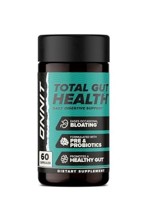 ONNIT Total Gut Health Daily Digestive Support, Complete Digestion Supplement for Women and Men with 7 Strains of Probiotics, Prebiotics, Enzymes and Betaine HCL, 60 Count