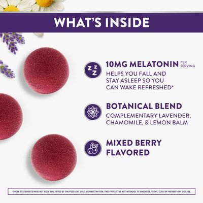 ZzzQuil Pure Zzzs Advanced Melatonin Gummies, Melatonin 10mg, Sleep Aid, with Chamomile & Lavender, Melatonin Sleep Gummies, Sleep Aids for Adults, Berry Flavored, 100 Sleep Gummies