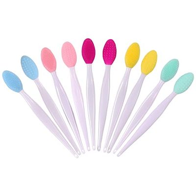 10pcs Silicone Lip Brush Exfoliating Nose Clean Blackhead Removal Brushes With Replacement Head Wash Face Cleansing Brush Tools