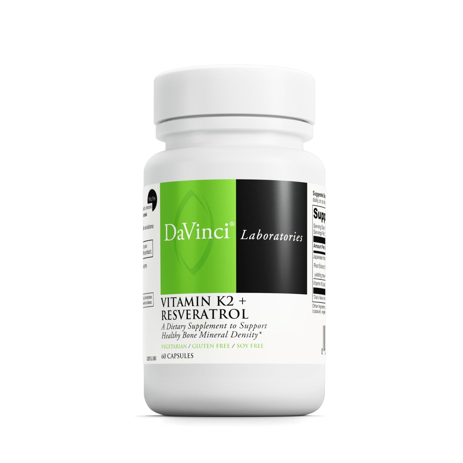 Davinci Labs Vitamin K2 &amp; Resveratrol - Bone Health &amp; Cardiovascular Supplement with Antioxidant Support - Vegetarian, Gluten-Free &amp; Soy-Free - 60 Capsules