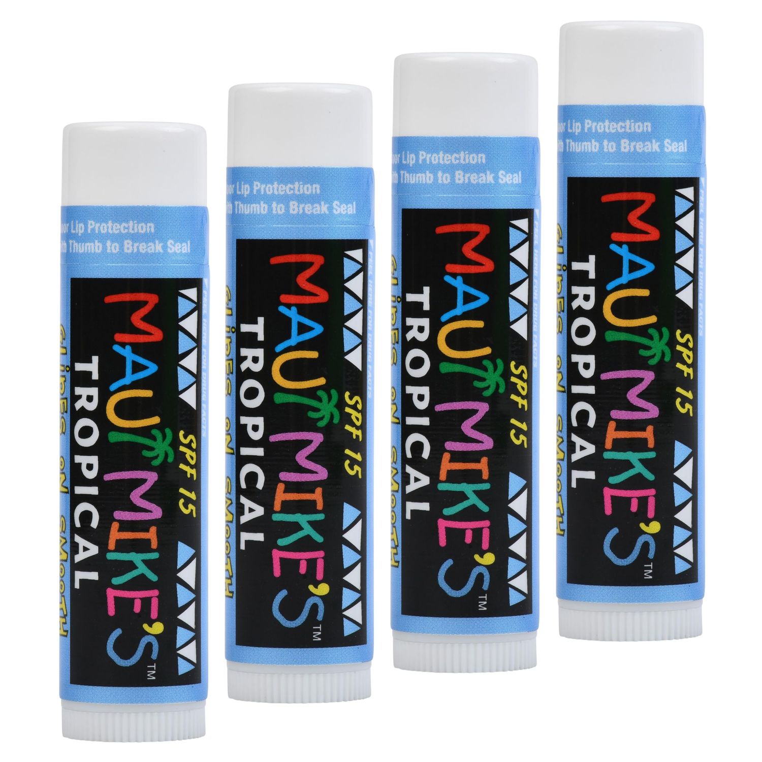 MAUI MIKE&#39;S SPF-15 Best Tasting (Tropical) Lip Balm with Sun Protection(4 Pack). Includes Vitamin E,Aloe Vera and Beeswax. Non Waxy. Best Moisturing Lip Balm for Longer Lasting Flavor.