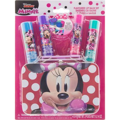 Disney Minnie Mouse - Townley Girl Vegan Plant Based Flavoured Swirl Lip Balm with Tin Case Makeup Cosmetic Set for Kids and Girls, Ages 3 Perfect for Parties, Sleepovers &amp; Makeovers