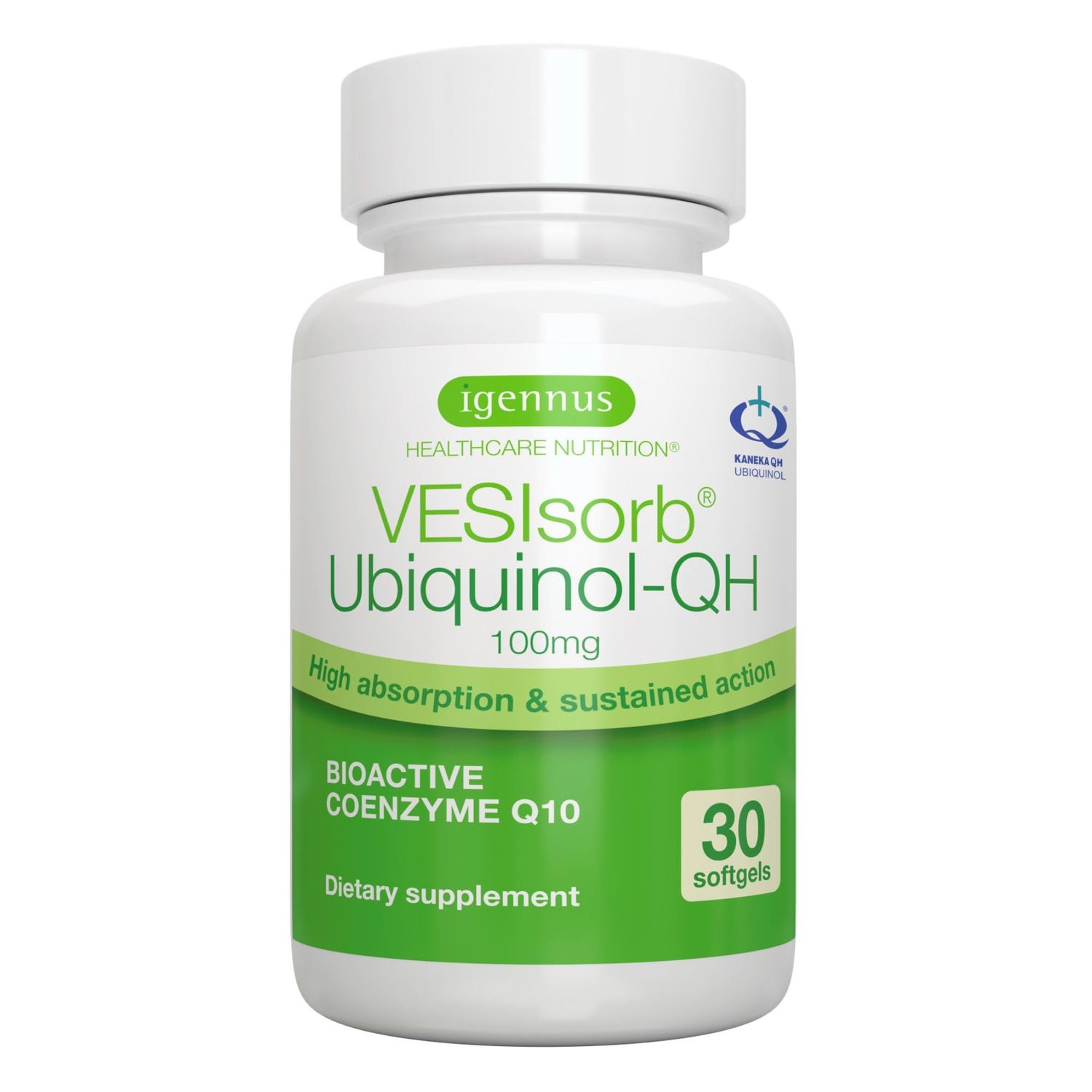 Igennus Advanced VESIsorb Ubiquinol 100mg 30 Softgels, 600 Bioavailability, Fast-Acting Water-Soluble Coenzyme Q10 Supplement for Energy &amp; Heart, 1-Month Supply