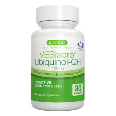 Igennus Advanced VESIsorb Ubiquinol 100mg 30 Softgels, 600 Bioavailability, Fast-Acting Water-Soluble Coenzyme Q10 Supplement for Energy &amp; Heart, 1-Month Supply