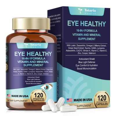 Eye Vitamins Lutein and Zeaxanthin for Adults, AREDS 2 Eye Vitamin and Mineral, Omega-3, Bilberry Extract - Carotenoid Blend, Support Eye Health, Strain, Comfort &amp; Hydration (120 Capsules)