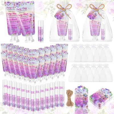 Swiffen 48 Sets Christian Hand Cream and Lip Balm Gift Set Christmas Christian Gift for Women Travel Size Hand Lotion Lip Balm Bulk with Organza Bag and Tag for Baby Shower Mom Holiday Gift(Refined)