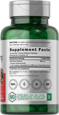 Horbach Tart Cherry Extract Capsules | 3600mg | 220 Pills | Non-GMO, Gluten Free | Traditional Herbal Supplement