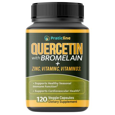 Quercetin with Vitamin C and Zinc - Quercetin with Bromelain - Quercetin 500mg - Zinc Quercetin - 120 Veggie Caps - Quercetin Supplements Vitamin D3 - (Non-GMO, Gluten-Free, Vegan) 2 Month Supply