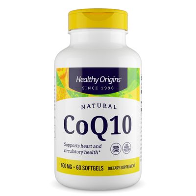 Healthy Origins CoQ10 600 mg - Natural Trans-Isomer Ubiquinone - Yeast Fermented, Supports Heart Health &amp; Cellular Energy - Non-GMO 60 Softgels