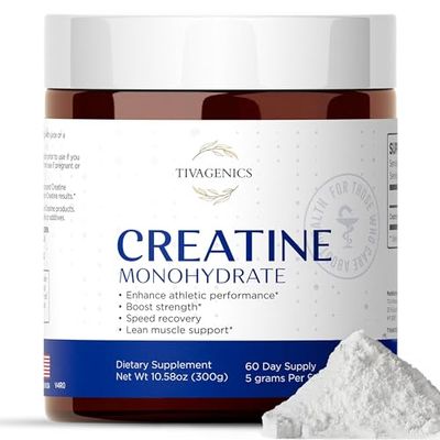 TIVAGENICS Pure Creatine Monohydrate Powder 300g - High Absorption, Micronized for Enhanced Performance, Strength &amp; Endurance | Unflavored, Lab-Tested, Vegan-Friendly