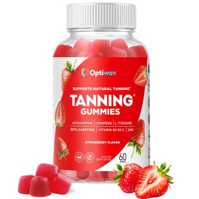 Optiwav Tanning Gummies for Women - Self Tan Supplement That Work Fast Without Sun - Daily Chews with Beta Carotene Astaxanthin Lycopene Vitamins for Skin Health Glow Up Sunless Tan - Vegan Sugar Free