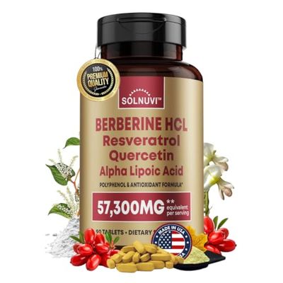 Premium Berberine Supplement with Resveratrol Quercetin Alpha Lipoic Acid - 50:1 Berberine HCl Complex Potent Antioxidants, Polyphenols, Vitality Boost - 90 Vegan Tablets, Non-GMO, Gluten-Free