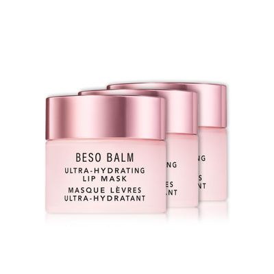 JLO BEAUTY Beso Balm Lip Mask, Vanilla Scented, Ultra Hydrating Lip Gloss Finish, Helps Visibly Plump, Smooth &amp; Soften, Daytime or Overnight Sleeping Mask to Moisturize Flaky, Dry Lips, 3 Pack
