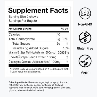 humanN SuperGrapes Chews Supplement - with 100mg CoQ10 and Grape Seed Extract - from The Makers of SuperBeets - Grape Flavor Chew, 60 Count