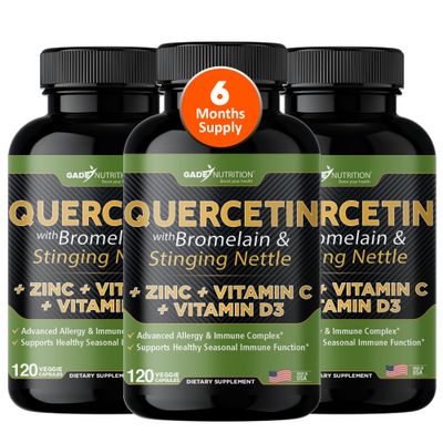 Gade Nutrition Quercetin with Vitamin C, Zinc &amp; Stinging Nettle - Nettle Quercetin - Quercetin 500mg - Quercetin with Bromelain - Zinc Quercetin Vitamin D3-360 Veggie Caps - 6 Month Supply