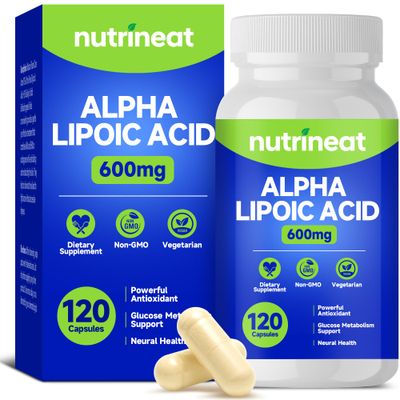 NutriNeat Alpha Lipoic Acid (120 Capsules), Alpha Lipoic Acid 600mg, Alpha-Lipoic Acid, High Potency R-ALA Supplement for Nerve Support, Neuropathy Relief, Glucose Metabolism &amp; Antioxidant Health