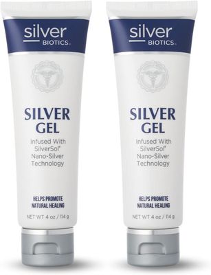Silver Biotics Colloidal Nano SilverSol AgO 20 ppm Healing &amp; Soothing Gel | Great for Healing Skin from Scars, Burns, Wounds, Blemishes &amp; More | 4 Oz (Pack of 2)