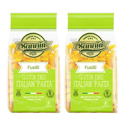 Sanniti Italian Gluten Free European-Kosher Vegan GMO-Free Pasta Made with Corn and Rice imported from Italy, 8.8 oz (Pack of 2) (Fusilli)